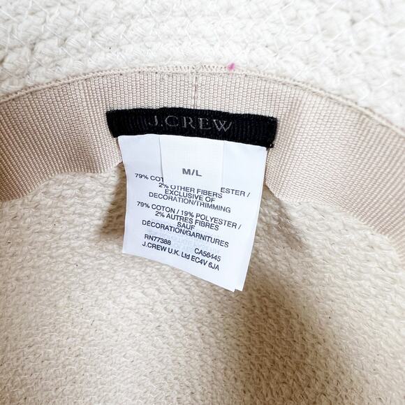 J Crew cotton blend woven sun hat packable travel beach beige tan off white M/L